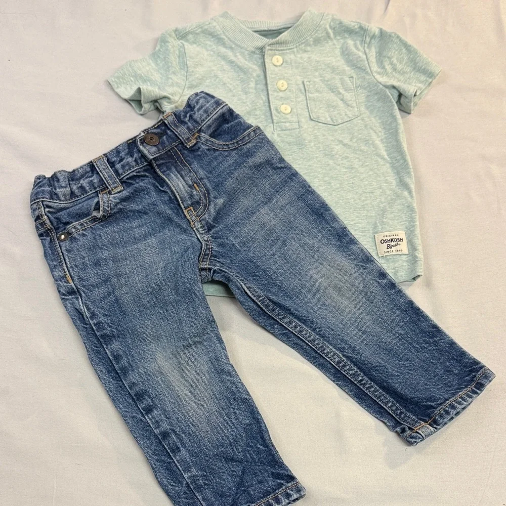 OshKosh B'gosh - 2 piece set - Short sleeve shirt and denim jeans - Picture 2 of 6